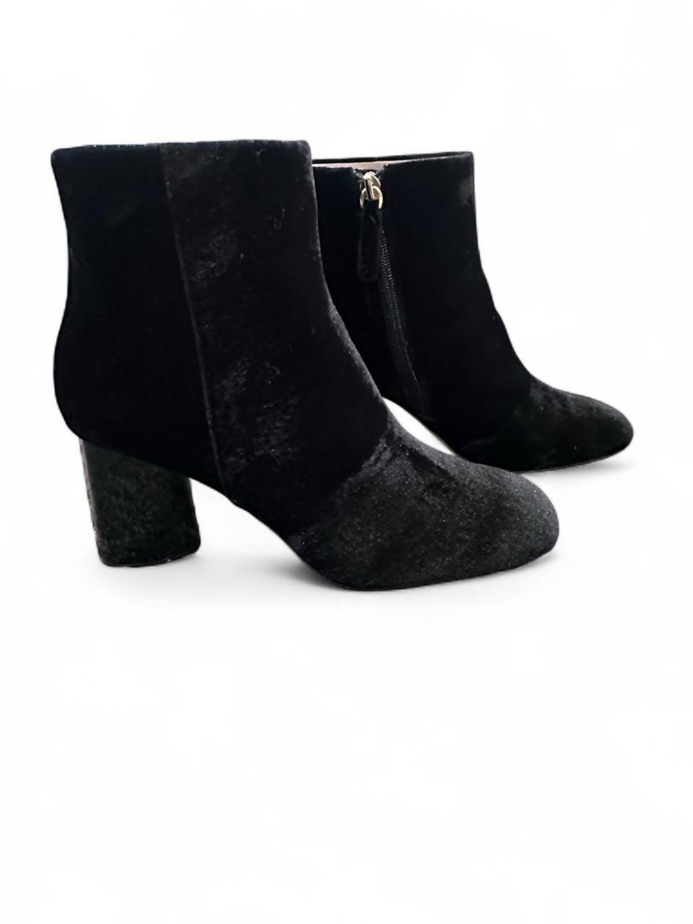 Kate Spade Black Velvet Ankle Booties with Crystal-Studded Block Heels - Picture 4 of 12